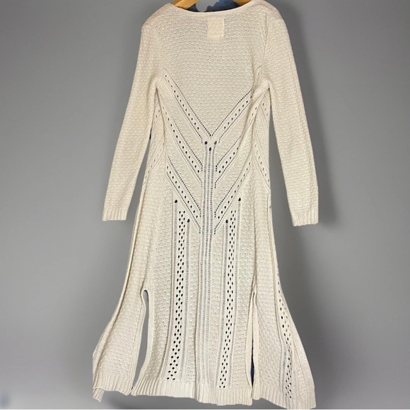 Women’s Beige Knit Crochet Open Front Long Duster Sweater Boho Cottagecore Sz S - Picture 2 of 6